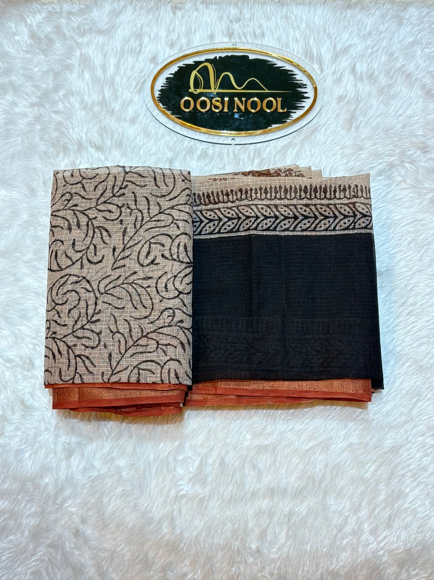 Kota Cotton Black Orange Border Saree