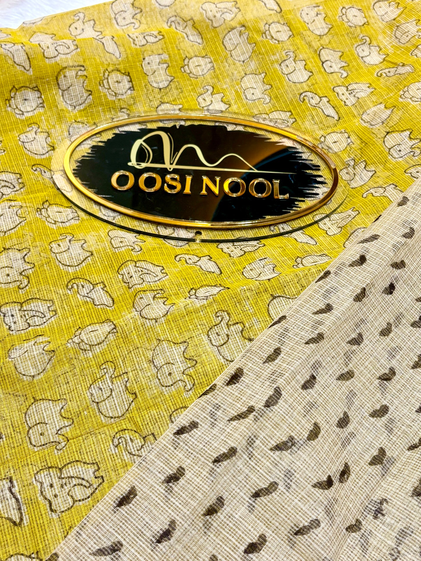 Elephant Design Yellow with Black Green Border Kota Cotton Saree