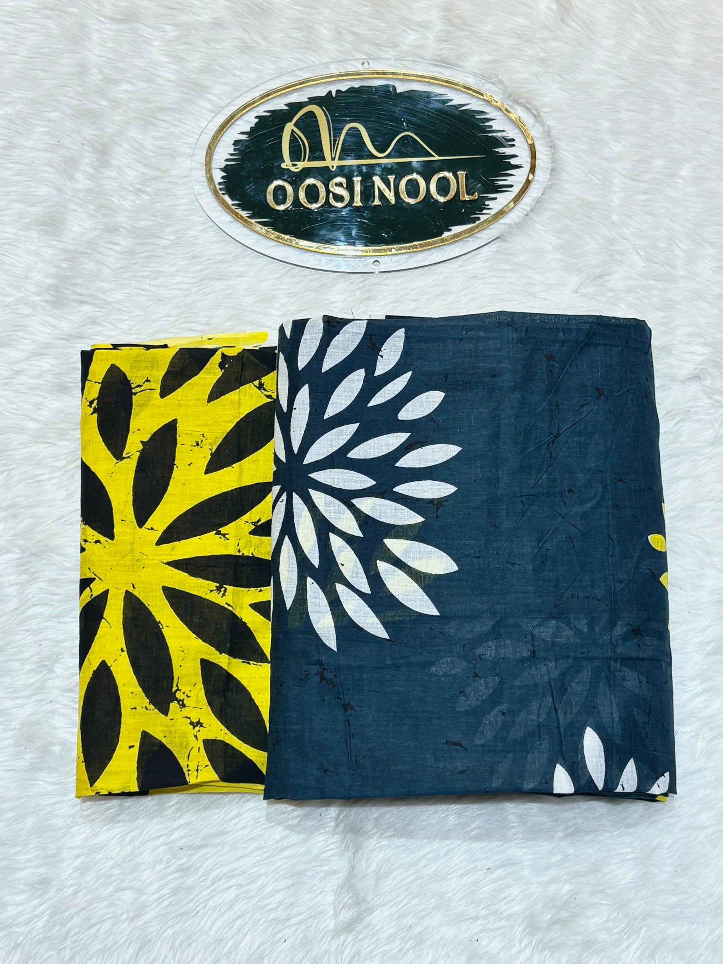 Floral Design Navy Blue Cotton Saree With Yellow Blouse