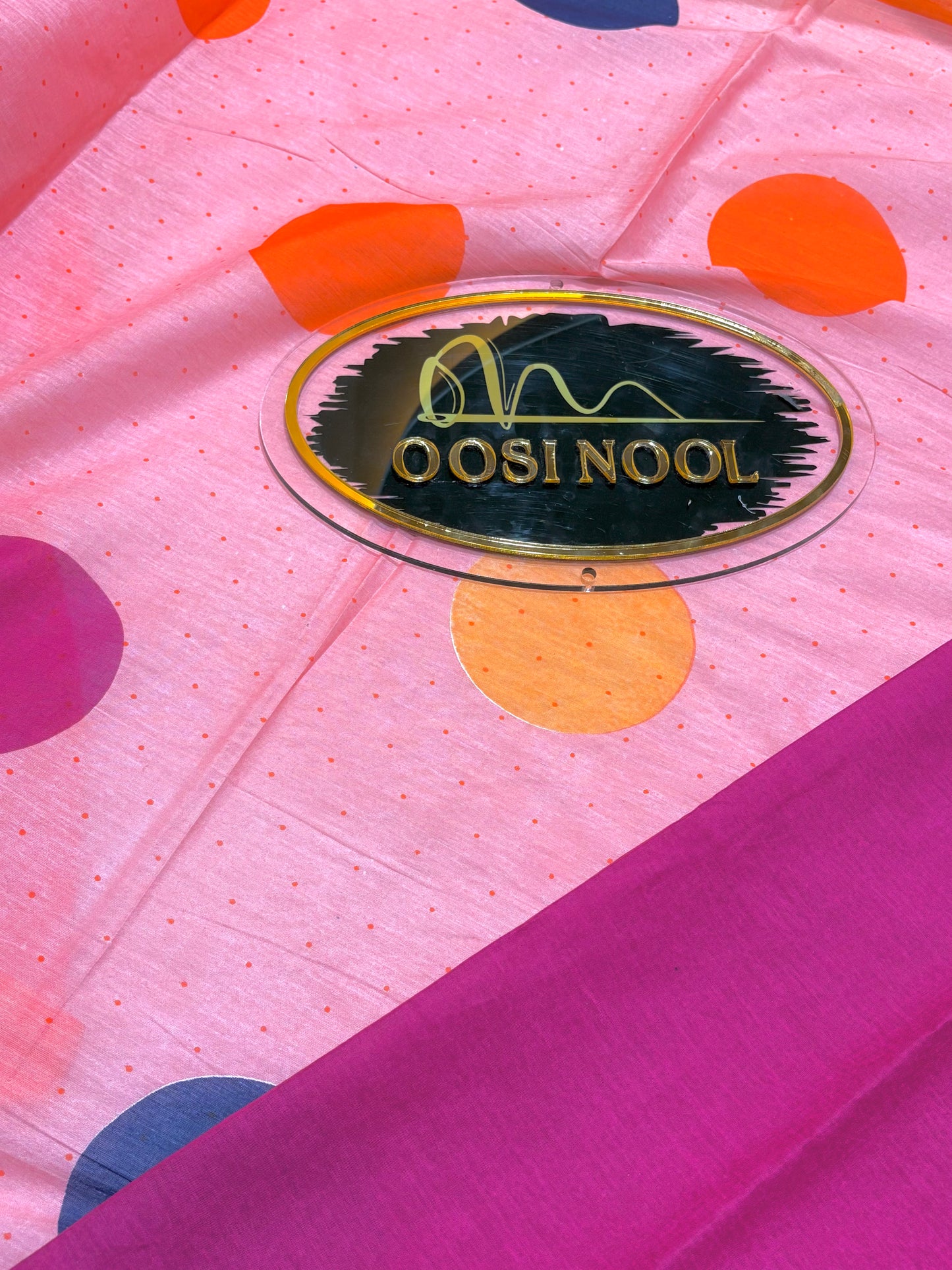 Light Orangish Pink with Big Polka Dots Cotton Saree