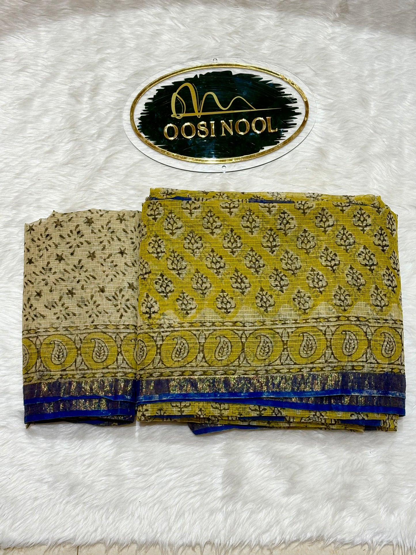 Yellow with Blue Border Kota Cotton Saree
