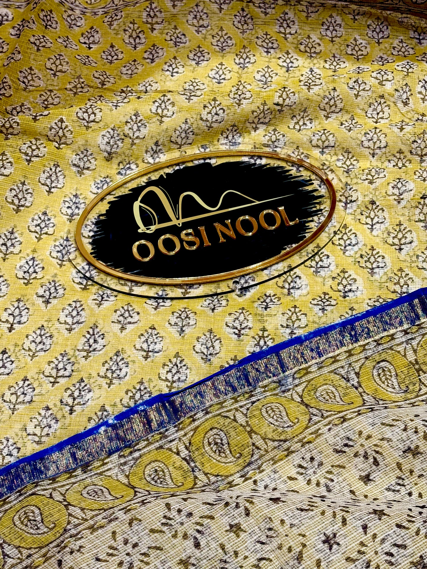 Yellow with Blue Border Kota Cotton Saree