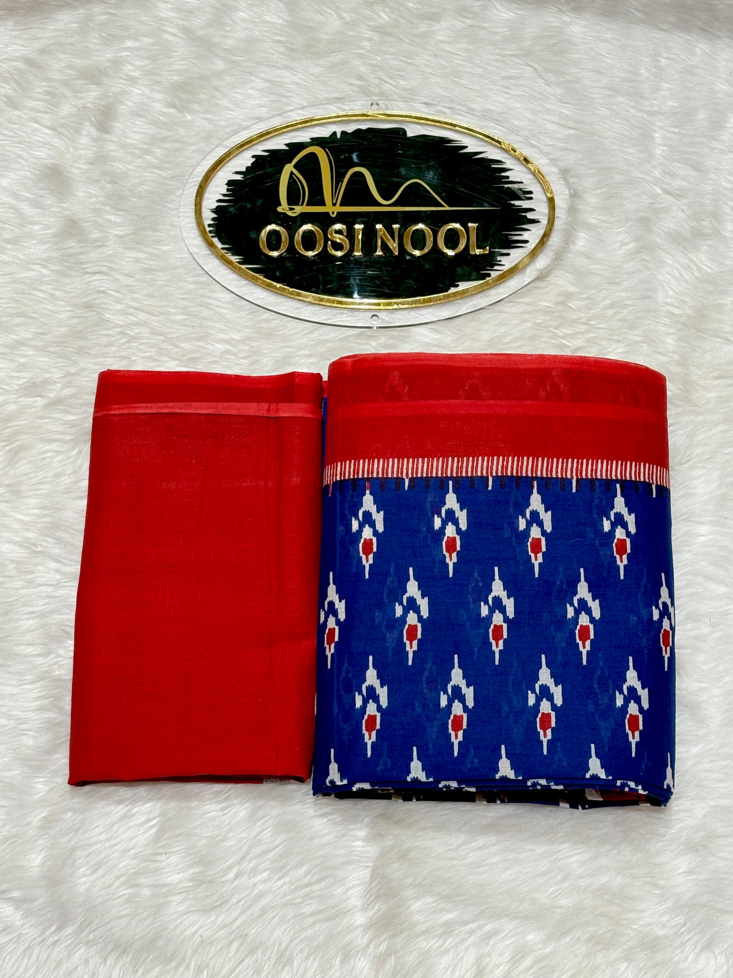 Printed Blue with Red Border Cotton Saree