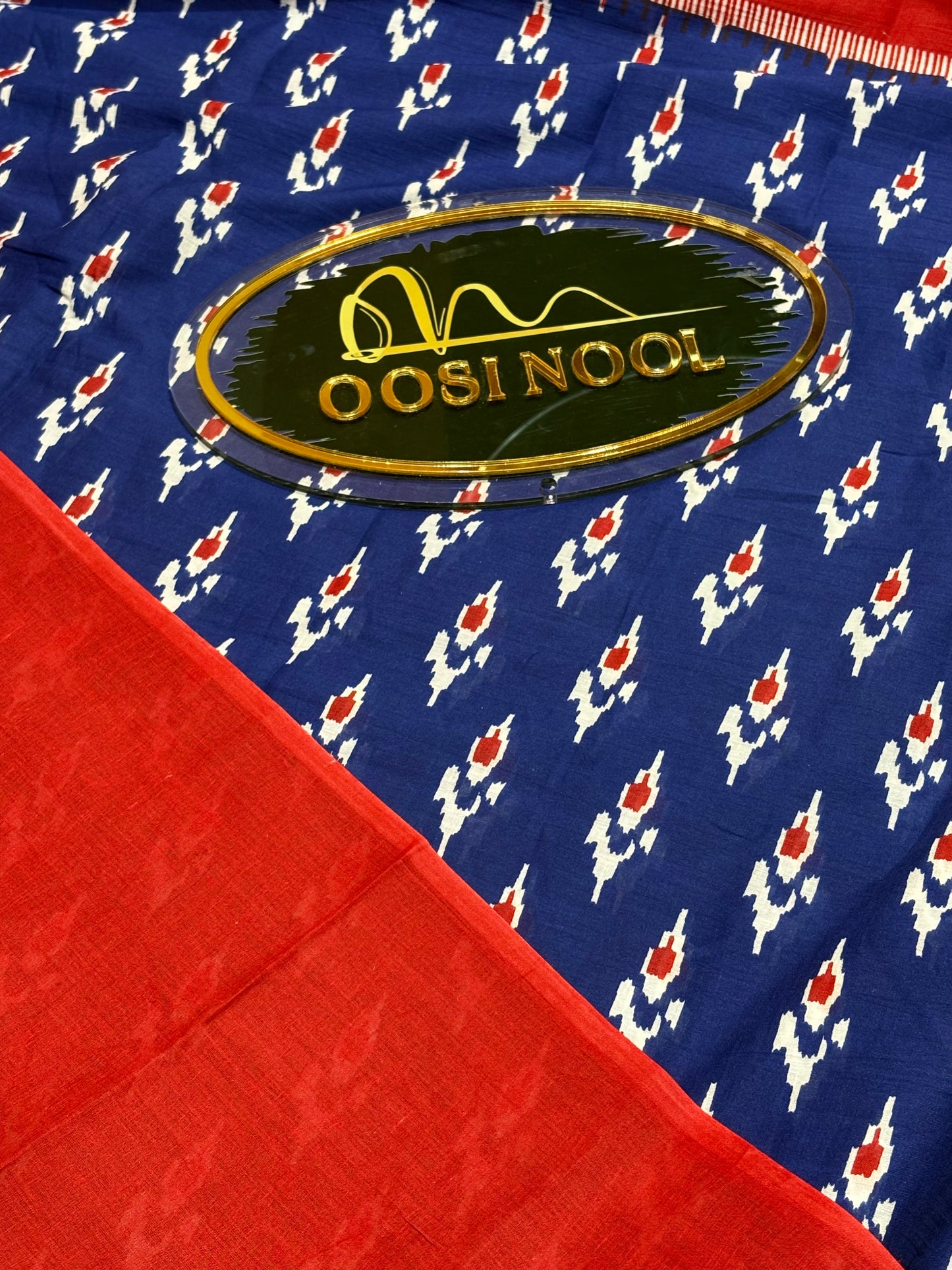 Printed Blue with Red Border Cotton Saree
