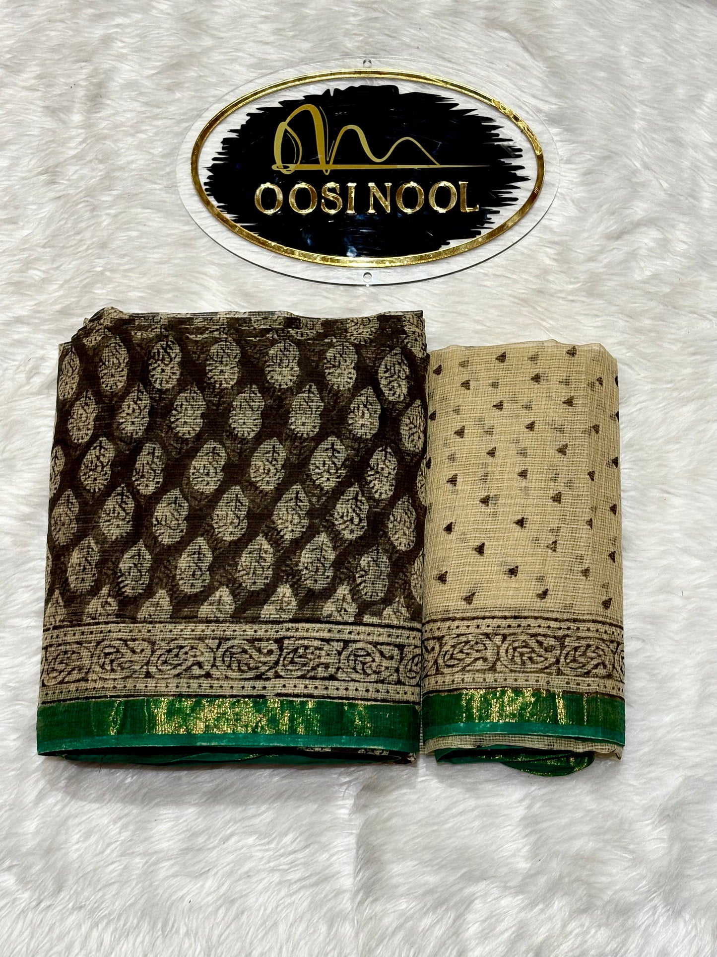 Black with Green Border Kota Cotton Saree