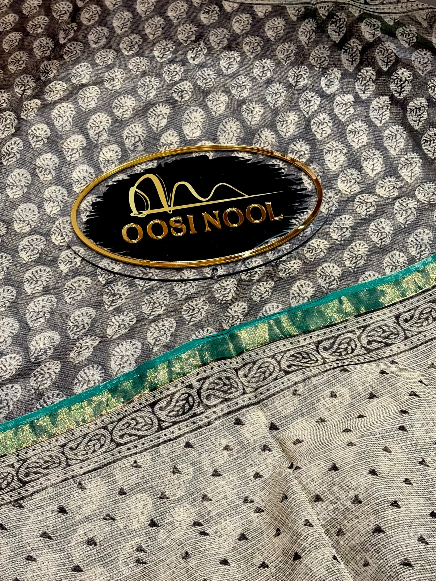 Black with Green Border Kota Cotton Saree