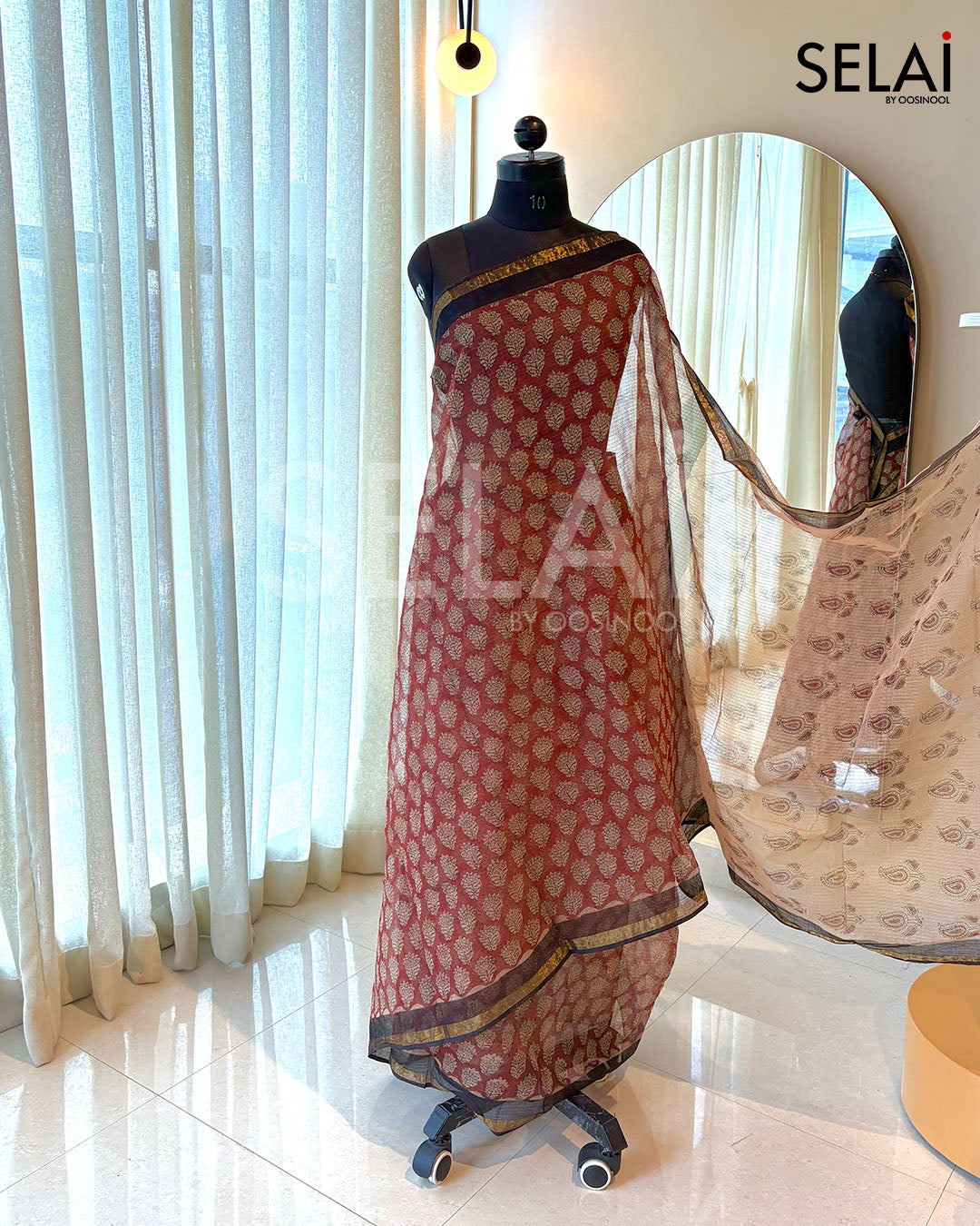Maroon with Black Border Kota Cotton Saree