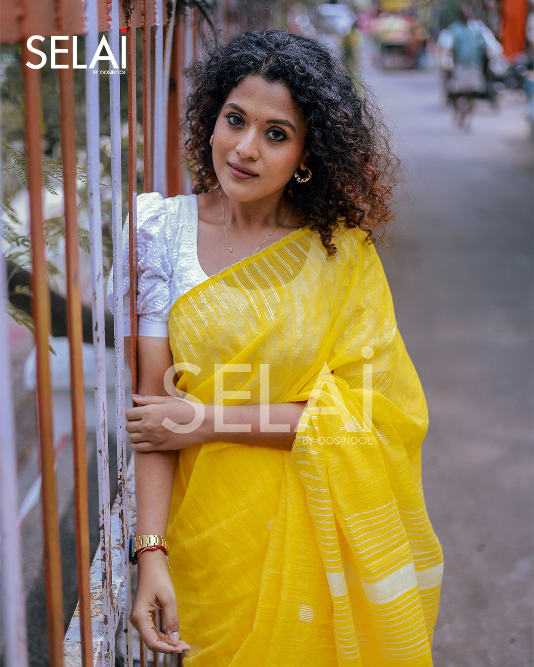 Gopuram Cotton Saree (Yellow)
