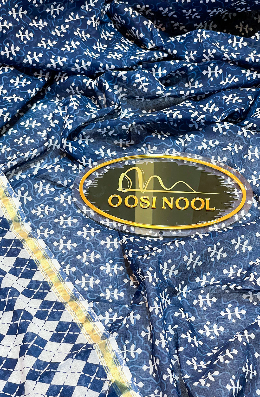 Ajrakh Print Cotton Saree (Indigo)