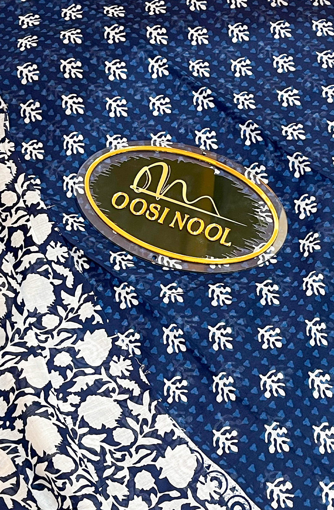 Ajrakh Print Cotton Saree (Indigo)