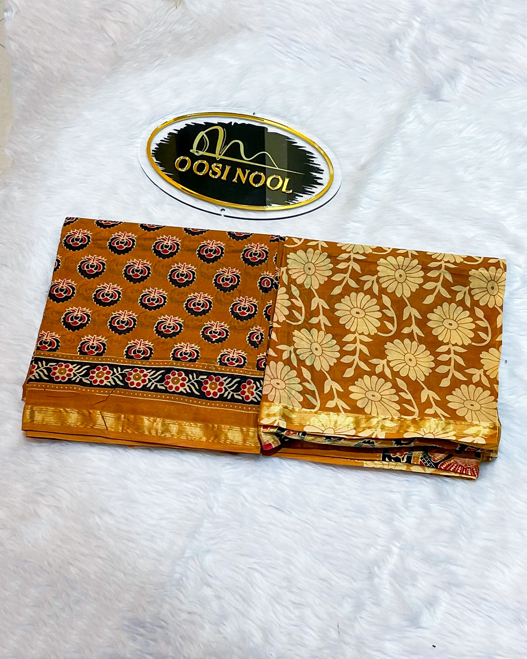 Ajrakh Print Cotton Saree (Mustard)