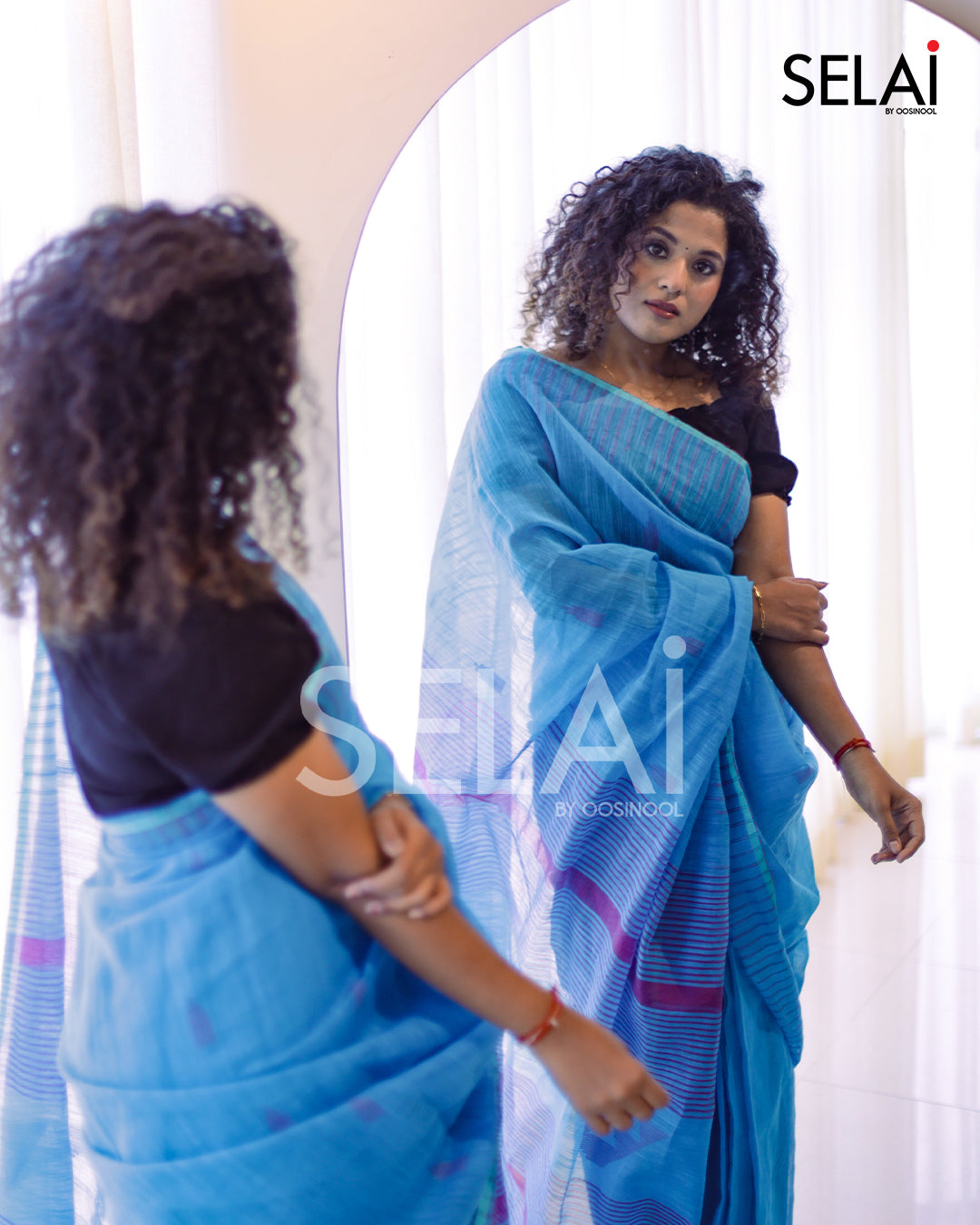 Gopuram Cotton Saree (Blue)
