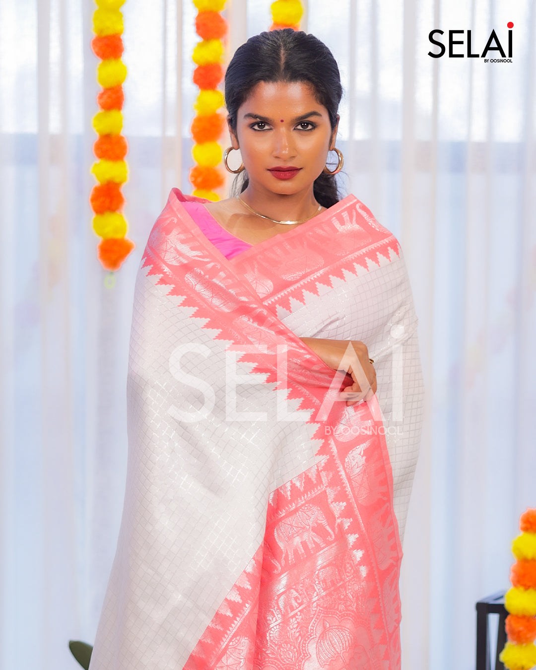 Elephant zari saree (Baby Pink)