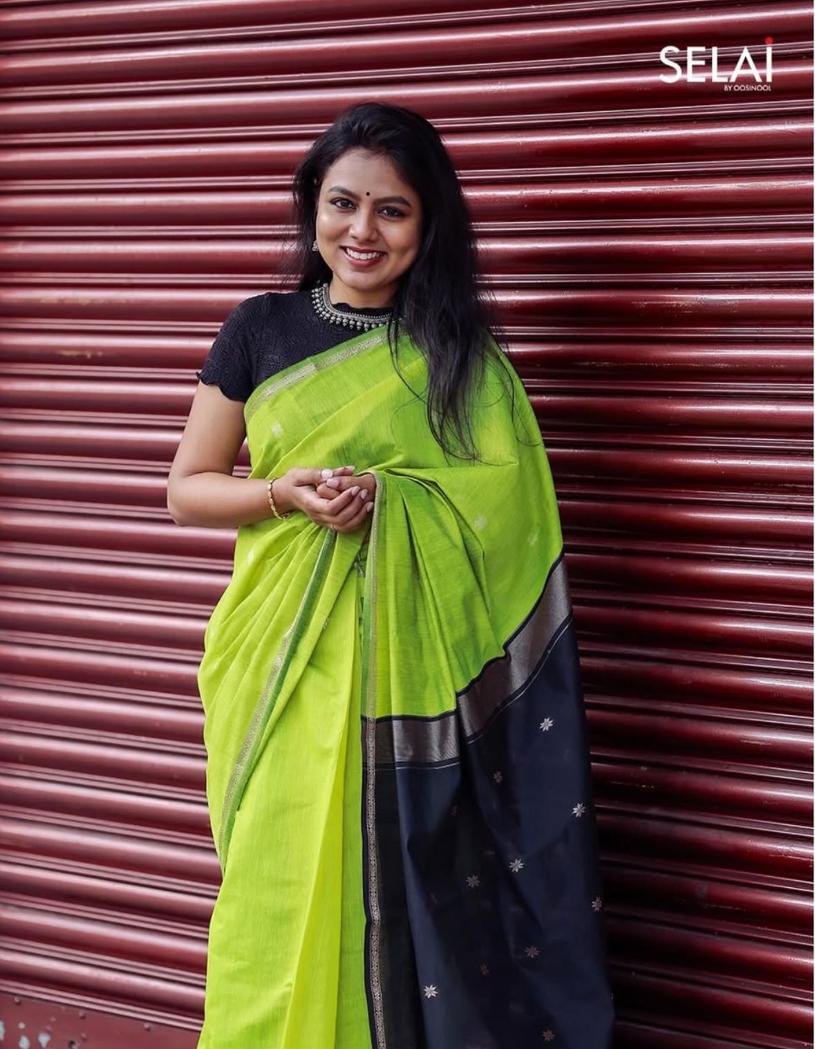 Mangalagiri Cotton Saree (Green with black)