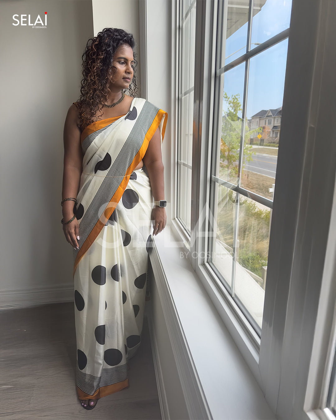 Satin Polka Dot saree (Mustard)