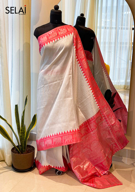 Elephant zari saree (Coral Pink)