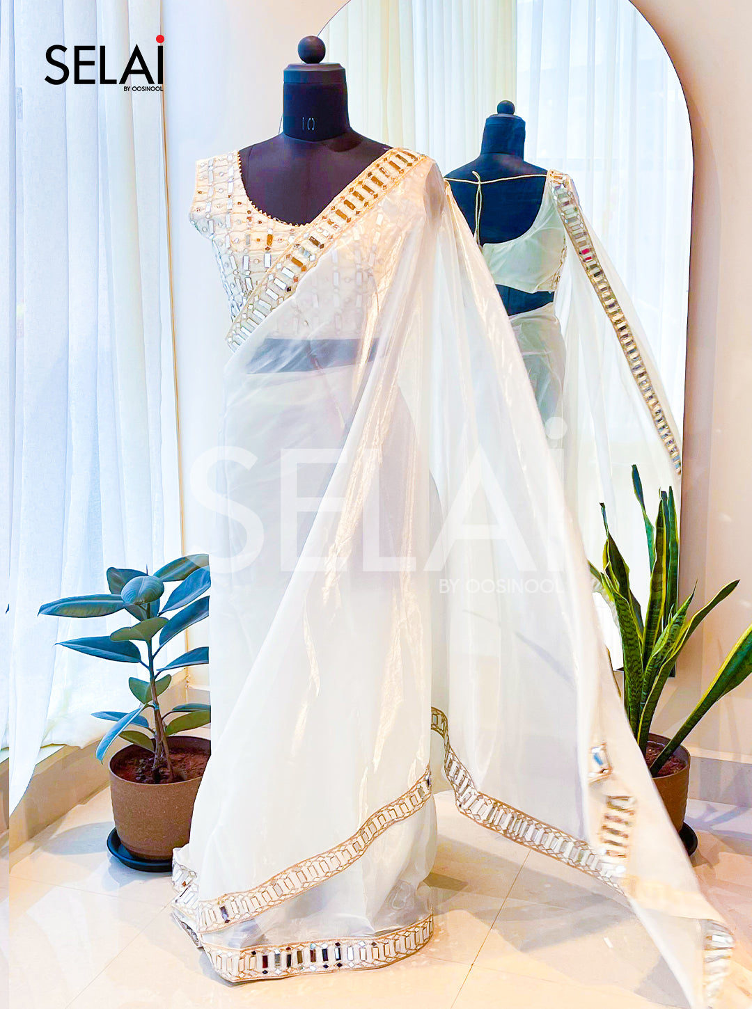 Organza with Mirror border Saree