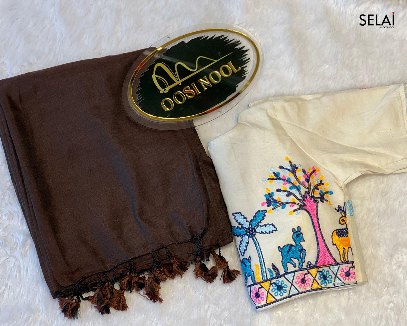 Mulmul Cotton Saree (Brown)