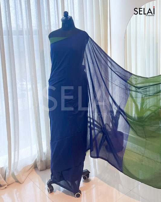 Mulmul Cotton Saree (Blue)