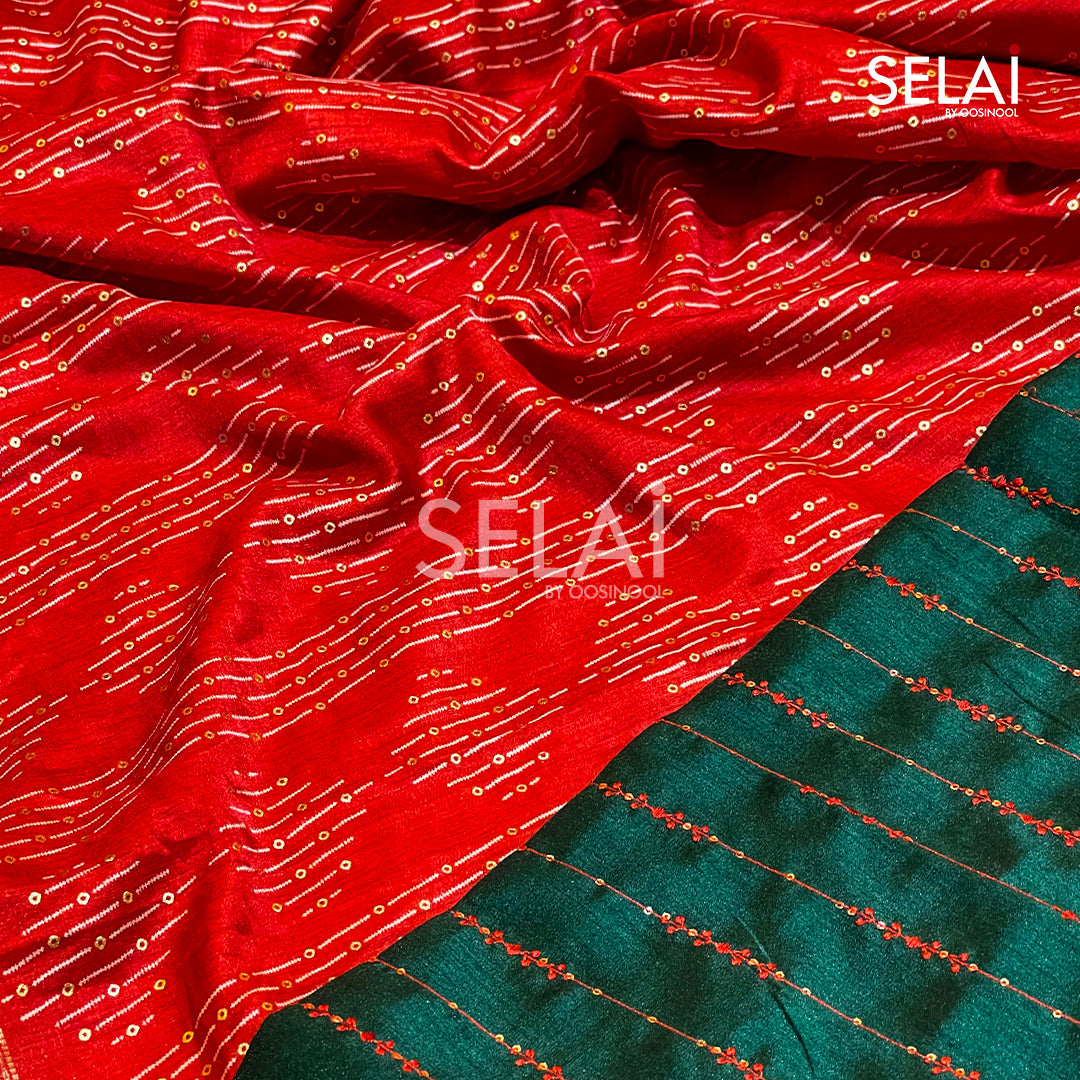 Muslin Cotton Saree (Red)