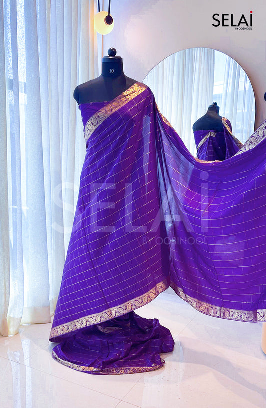Dark Purple Viscose Chinon Saree