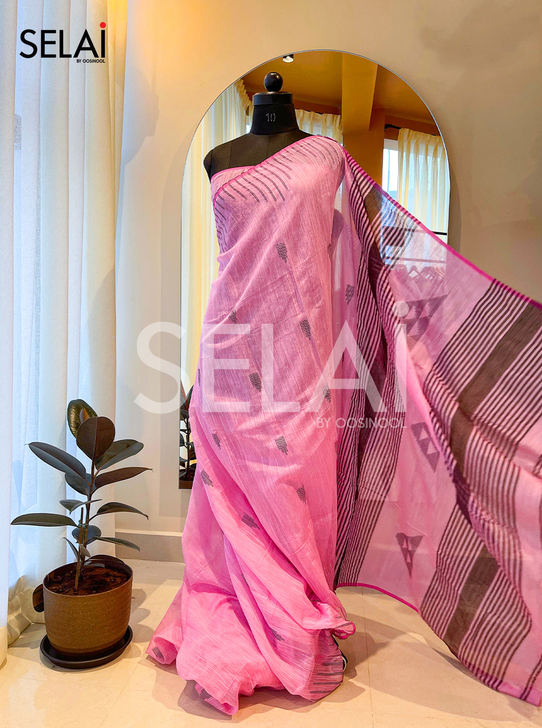 Gopuram Cotton Saree (Pink)