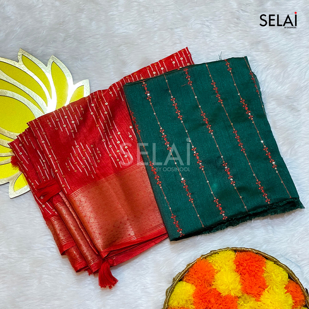 Muslin Cotton Saree (Red)