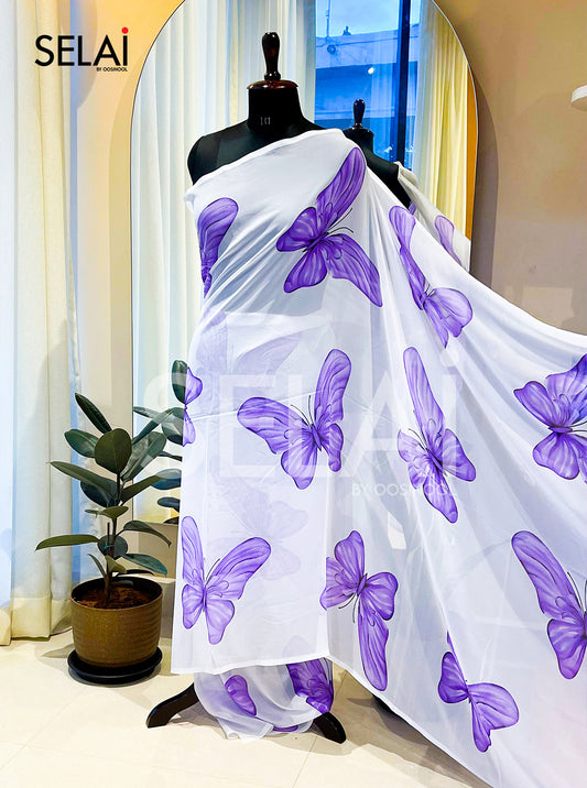 Butterfly Georgette Saree (Purple)