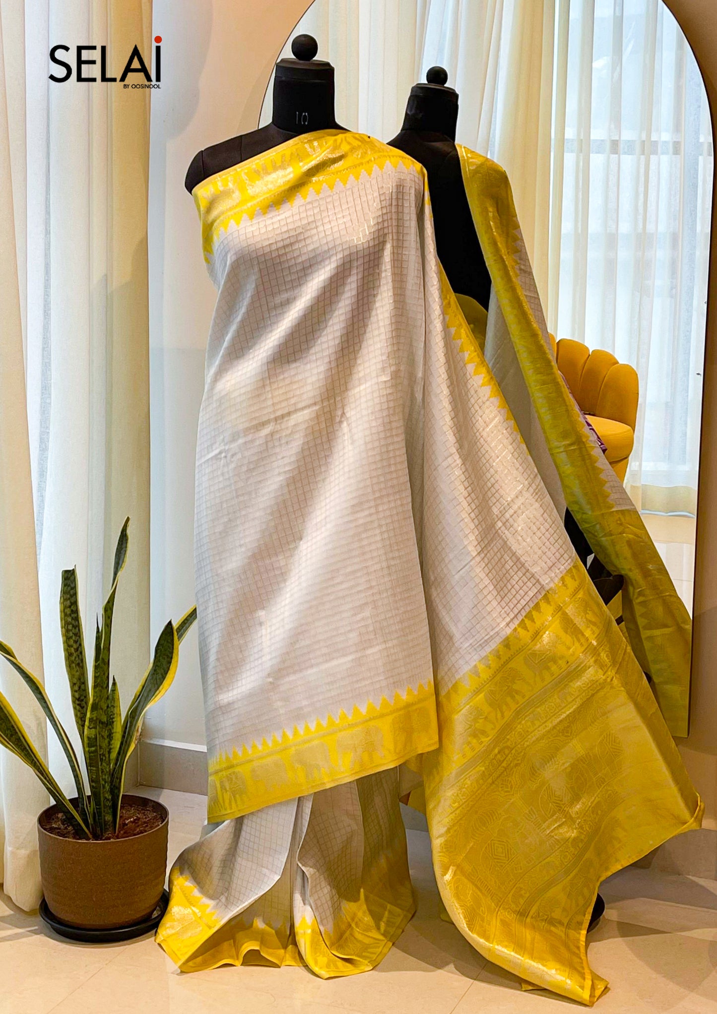 Elephant zari saree (Yellow)