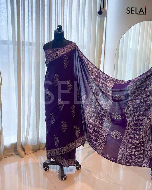 Mulmul Cotton Saree (Purple)