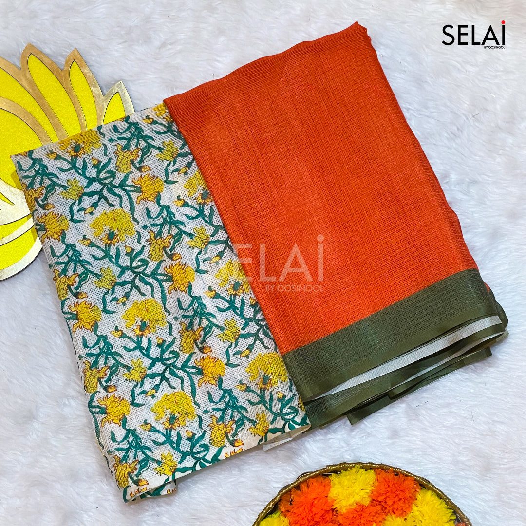 Kota Cotton Saree (Orange)