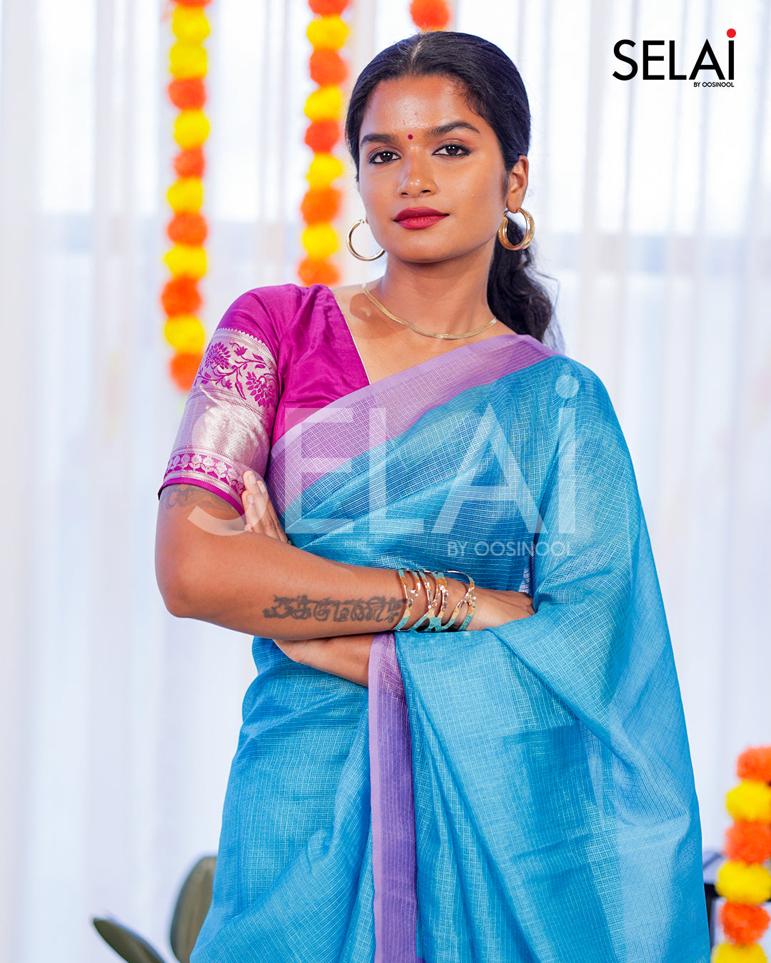 Kota Cotton Saree (Blue)