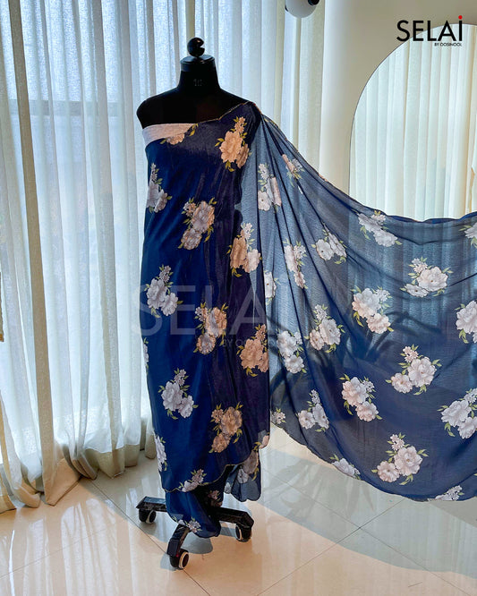 Printed Georgette Saree (Blue)