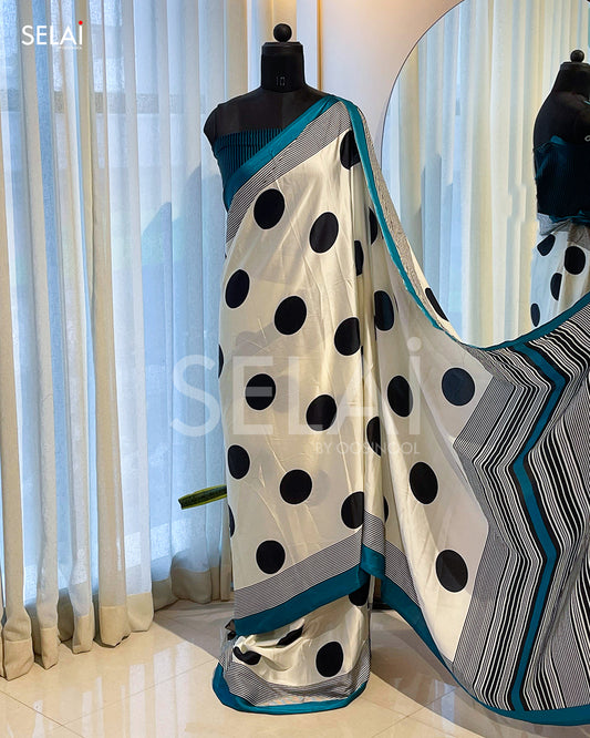 Satin Polka Dot saree (Blue)