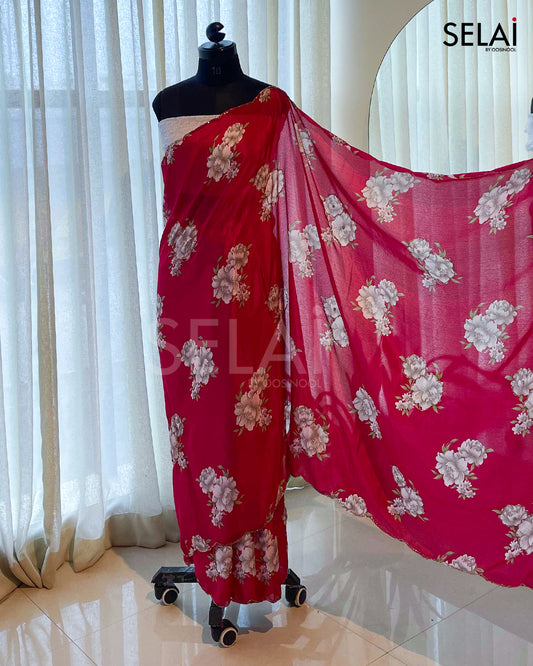 Printed Georgette Saree (Red)