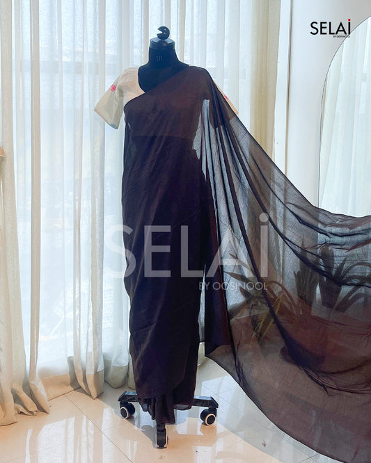 Mulmul Cotton Saree (Brown)