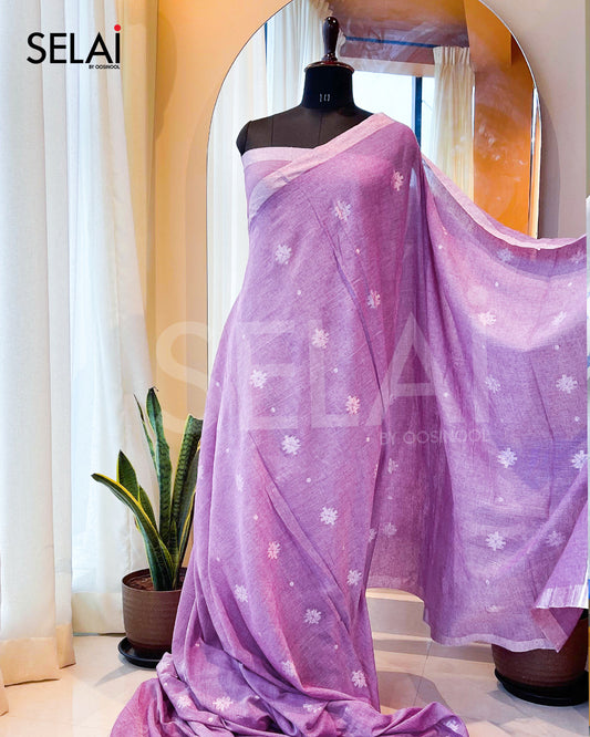 Diamond Mulmul Cotton Saree (Purple)