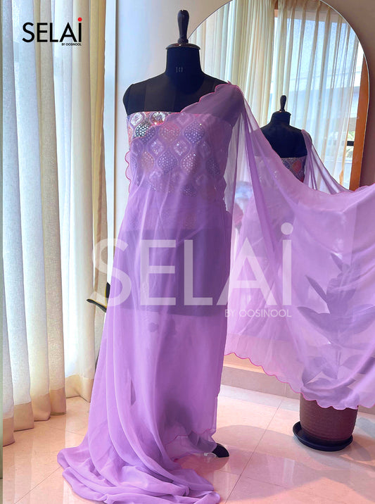 Georgette Scallop Saree (Lavender)