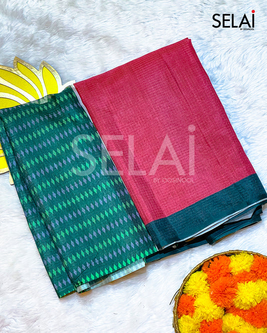 Kota Cotton Saree (Pink with green border)