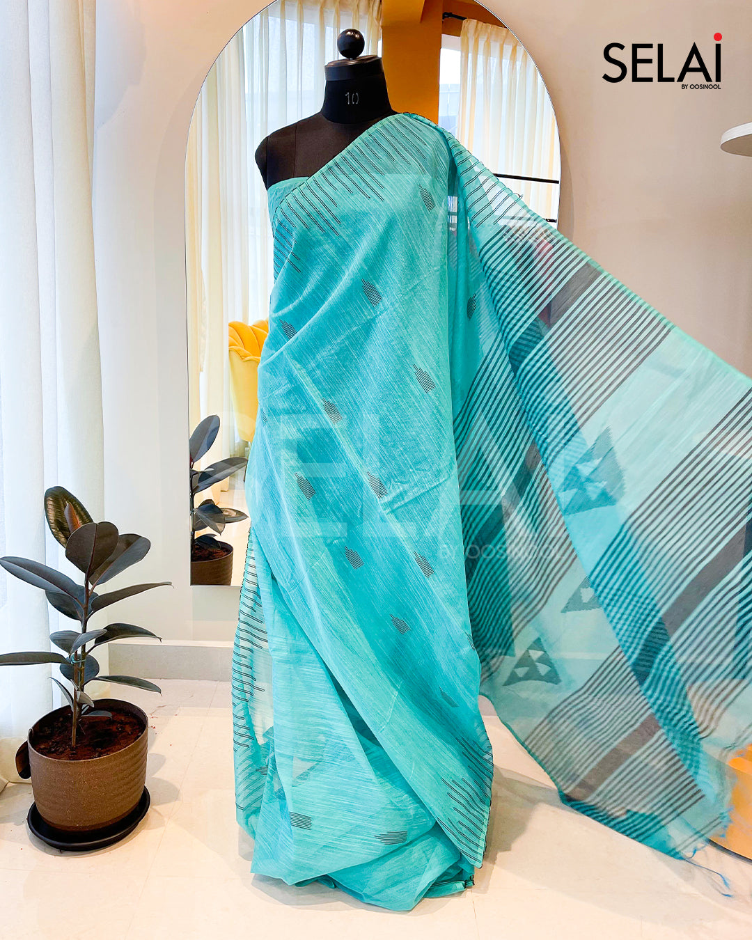 Gopuram Cotton Saree (Teal)