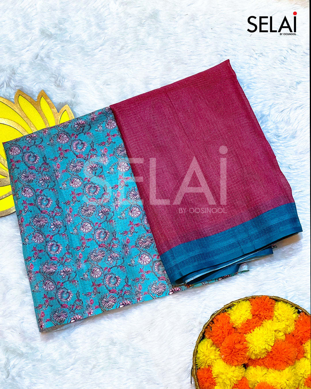 Kota Cotton Saree (Pink with Blue border)