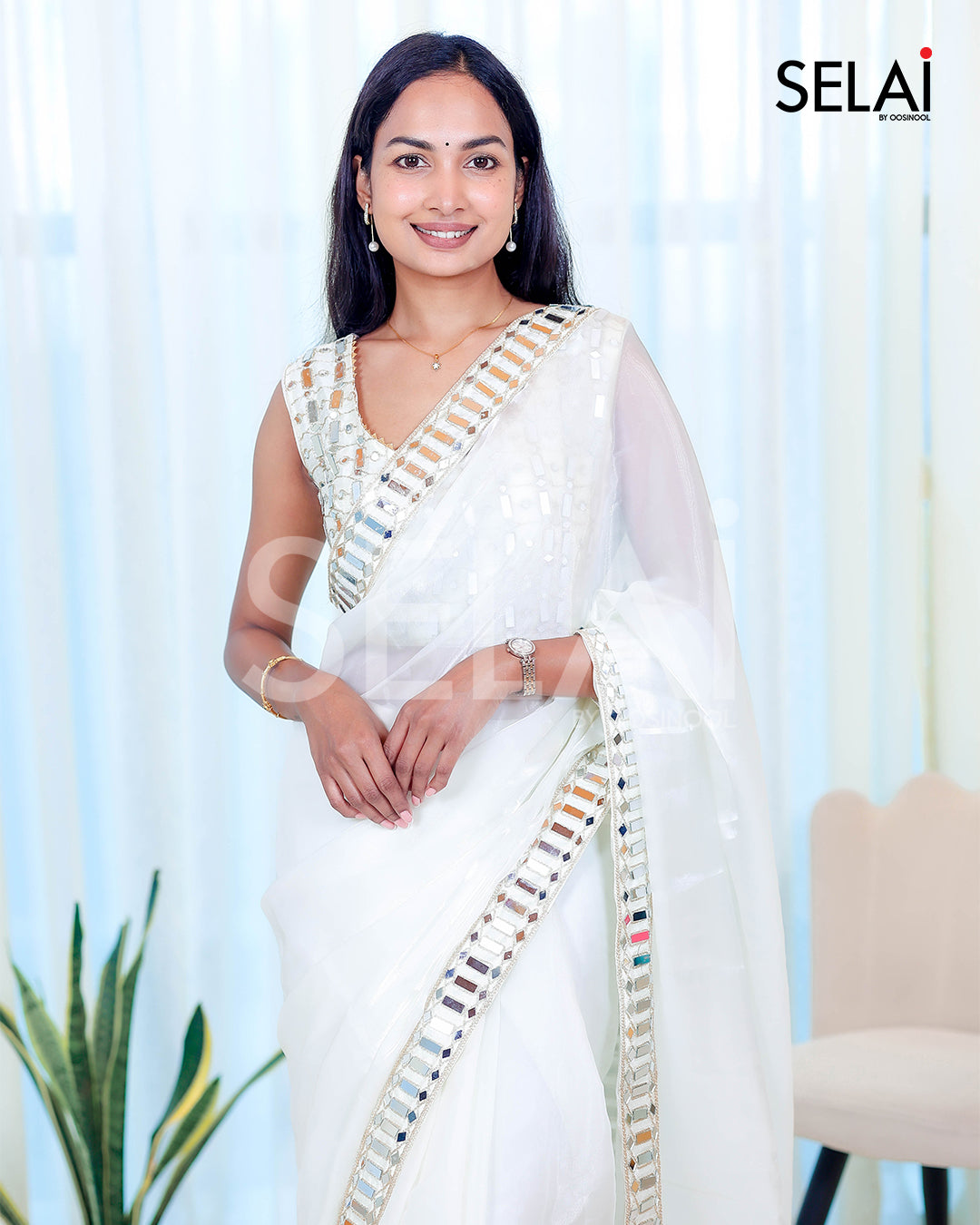 Organza with Mirror border Saree