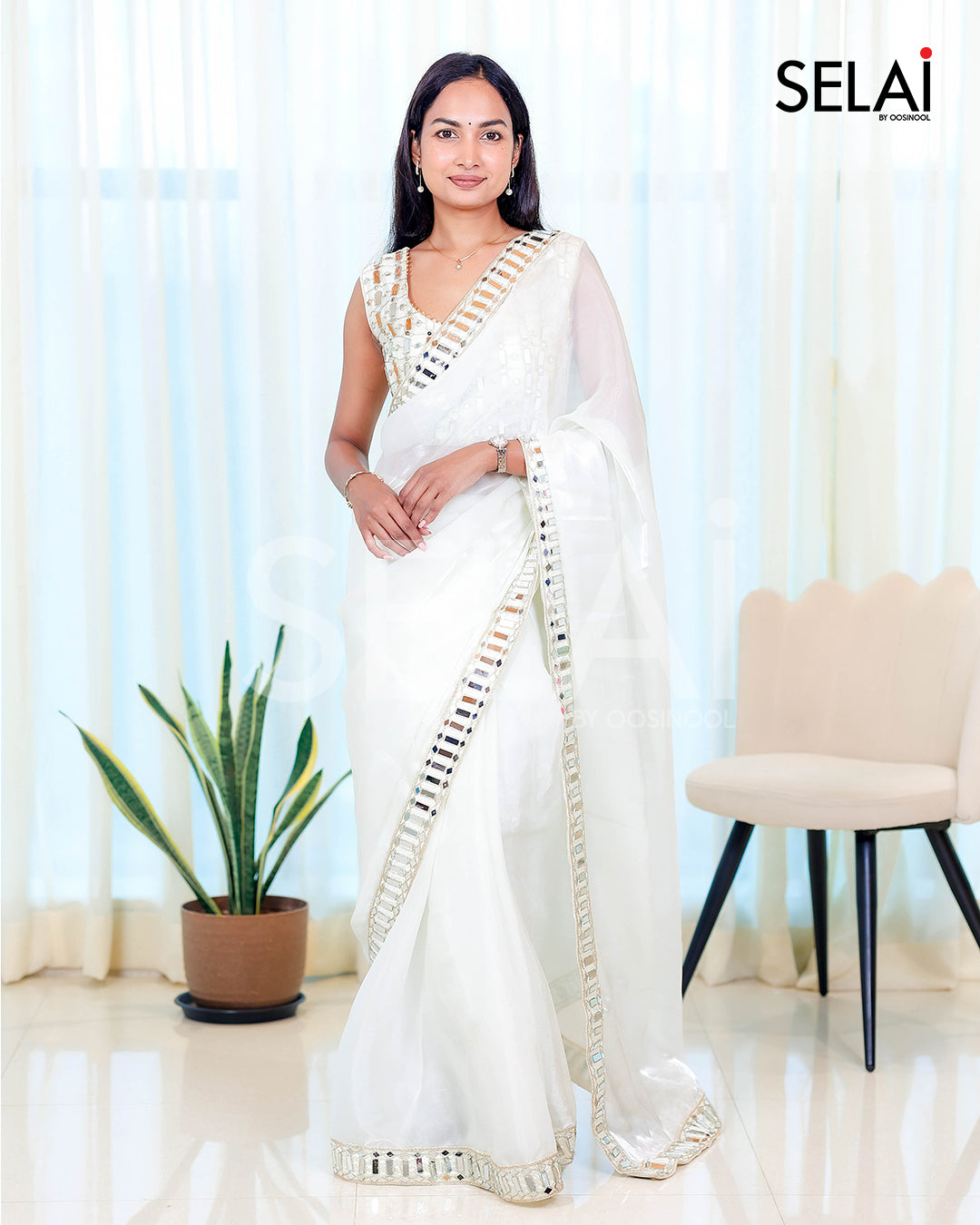 Organza with Mirror border Saree