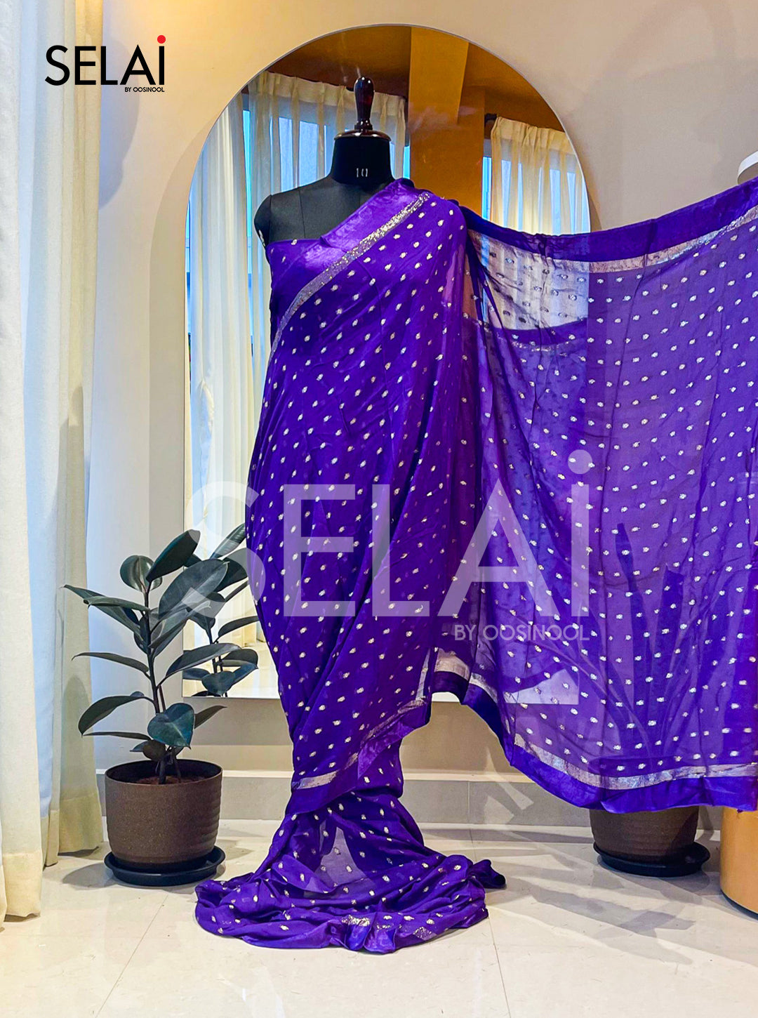 Viscose Georgette with Silk Buttas (Purple)