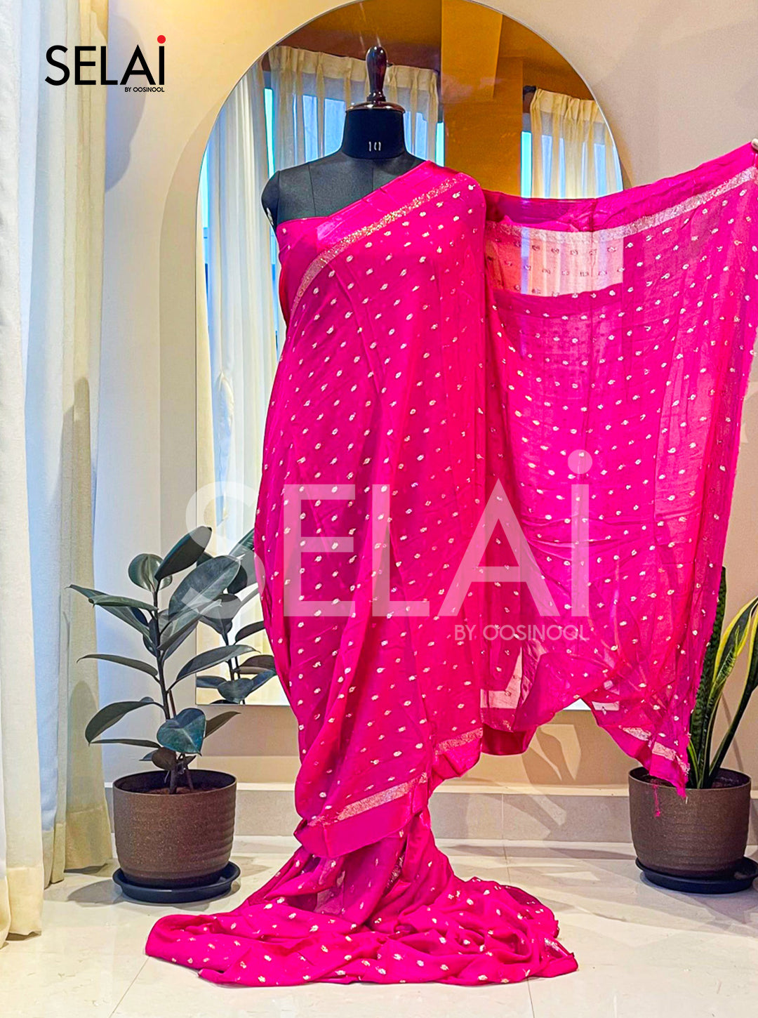 Viscose Georgette with Silk Buttas (Pink)