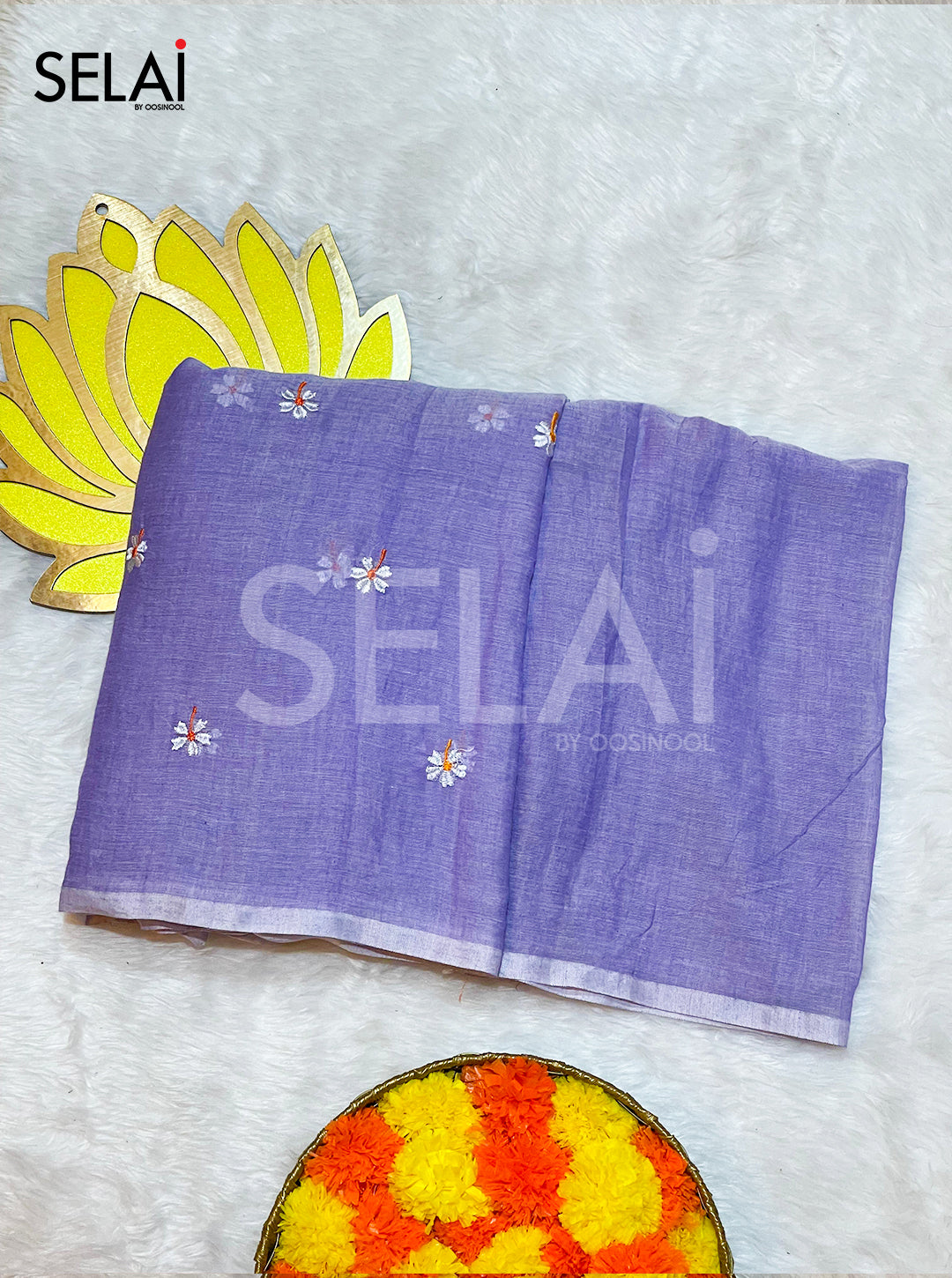 Embroidered Mulmul Cotton Saree (Lavender)