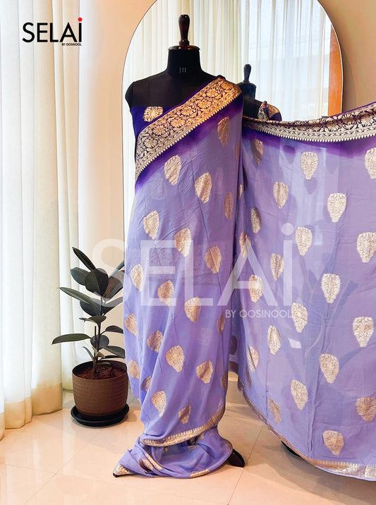 Viscose Georgette Saree with Silk Buttas and Contrast Border (Lavender)