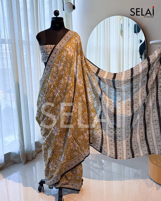 Mustard Cotton Saree