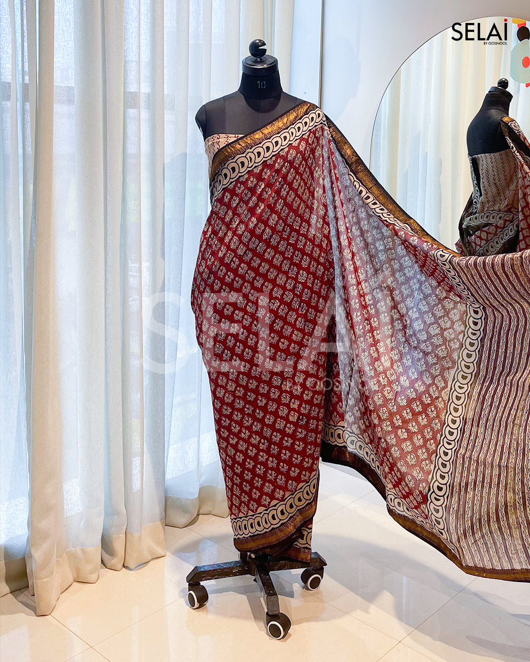 Rust Chanderi Cotton Saree