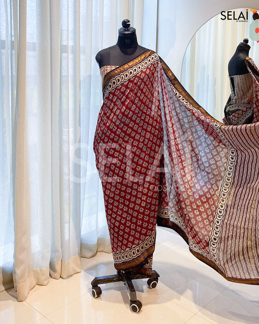 Rust Chanderi Cotton Saree